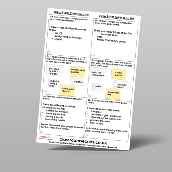 Typing Activity Using Bullets Year 6 Using Bullet Points For A List Application And Reasoning ...
