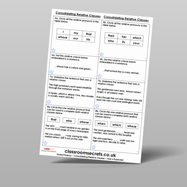 Year 6 Consolidating Relative Clauses Varied Fluency Resource ...