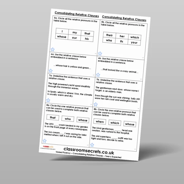 An image of the Consolidating Relative Clauses Varied Fluency Resource