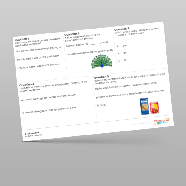An image of the Free 5-Minute GPS Autumn 1 Week 1 Resource