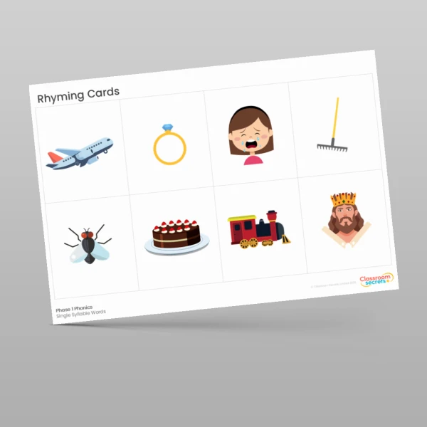 An image of the Phase 1 Phonics Rhyming Cards Resource