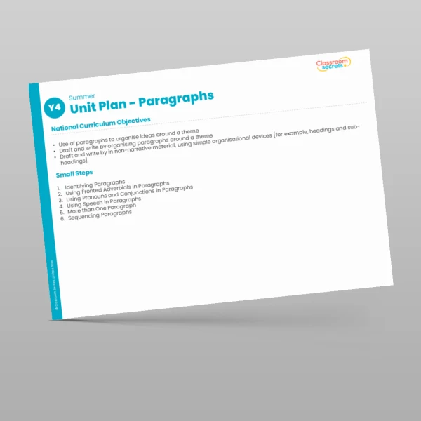 An image of the Paragraphs Unit Plan Resource