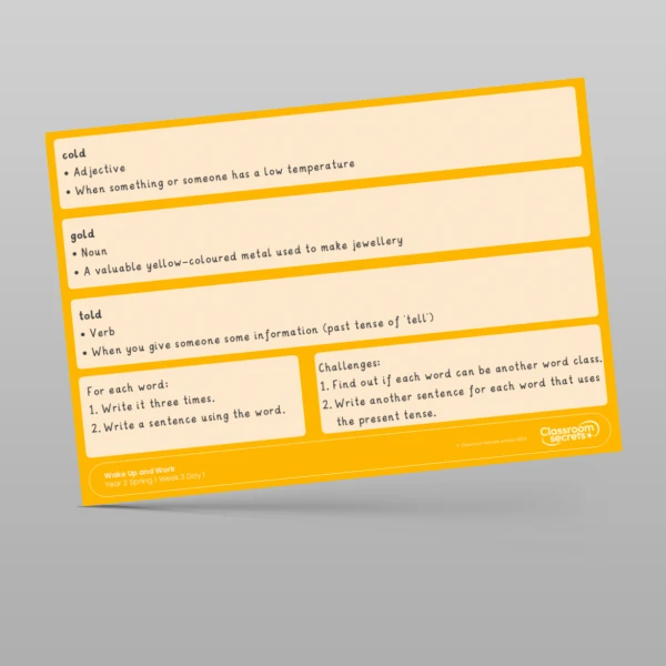 An image of the Spring 1 Week 3 Wake Up and Work Resource