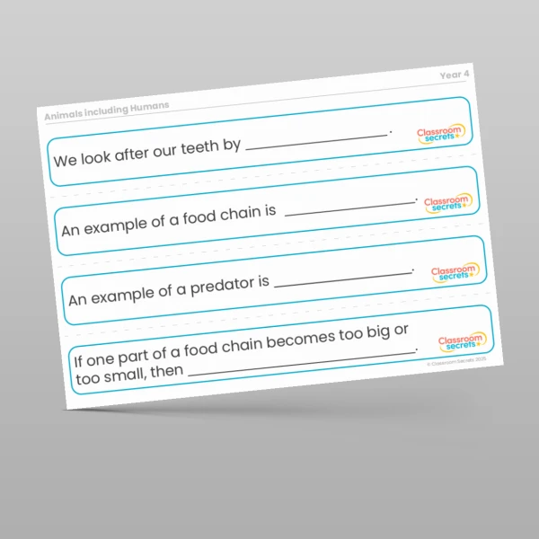 An image of the Animals including Humans Stem Sentences Resource