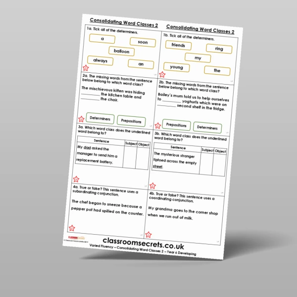An image of the Consolidating Word Classes 2 Varied Fluency Resource