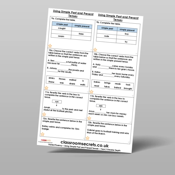 An image of the Using Simple Past and Present Tenses Varied Fluency Resource