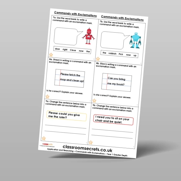 An image of the Commands with Exclamations Application and Reasoning Resource