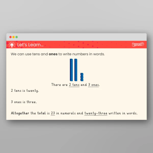 An image of the Write Numbers to 100 in Words Teaching PPT Resource