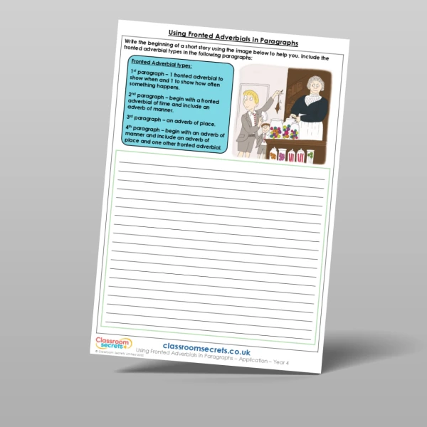 An image of the Using Fronted Adverbials in Paragraphs Application Resource