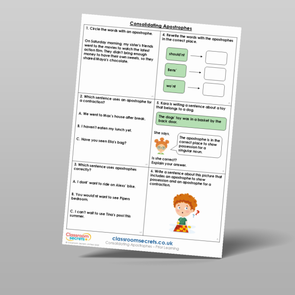 Year 4 Consolidating Apostrophes Prior Learning Resource | Classroom ...