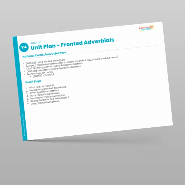 An image of the Fronted Adverbials Unit Plan Resource