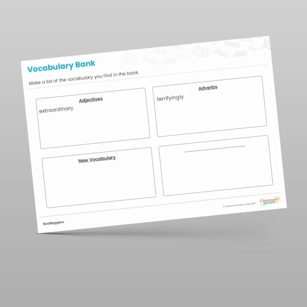 An image of the Rooftoppers Writing Unit Vocabulary Bank Resource