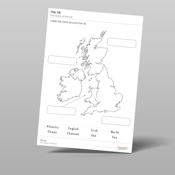 An image of the Seas of the United Kingdom Worksheet Resource