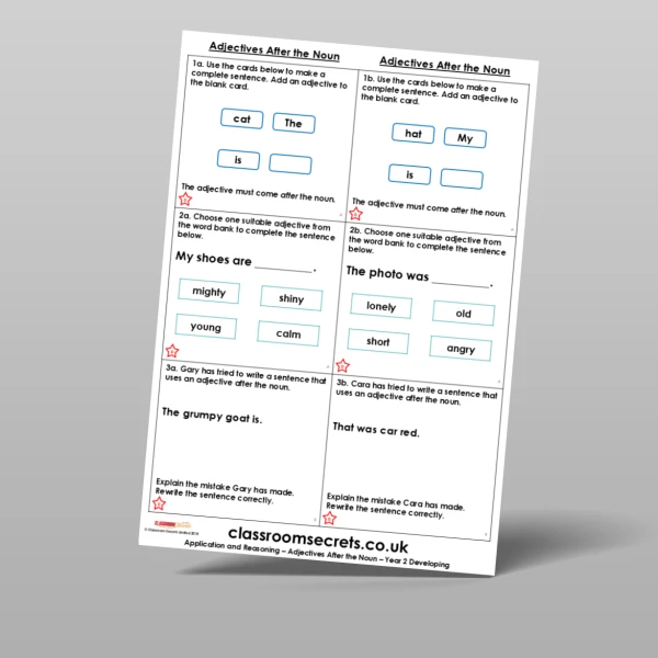 An image of the Adjectives After the Noun Application and Reasoning Resource