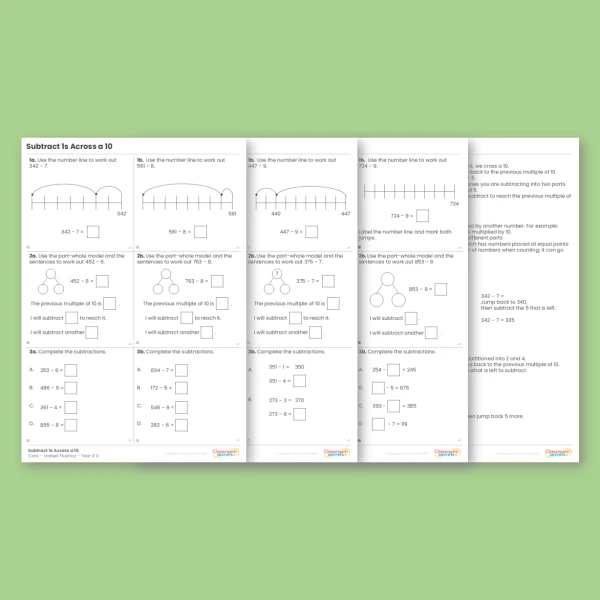 Year 3 Subtract 1s Across a 10 Addition and Subtraction Varied Fluency