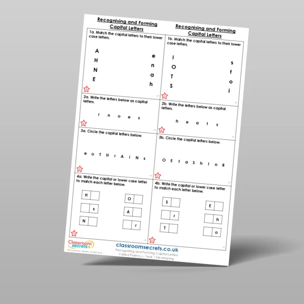 An image of the Free Recognising and Forming Capital Letters Varied Fluency Resource