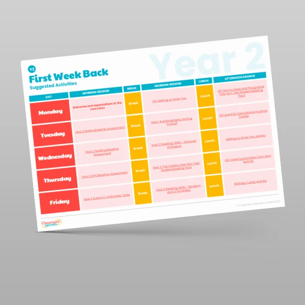 An image of the First Week Back Timetable Resource