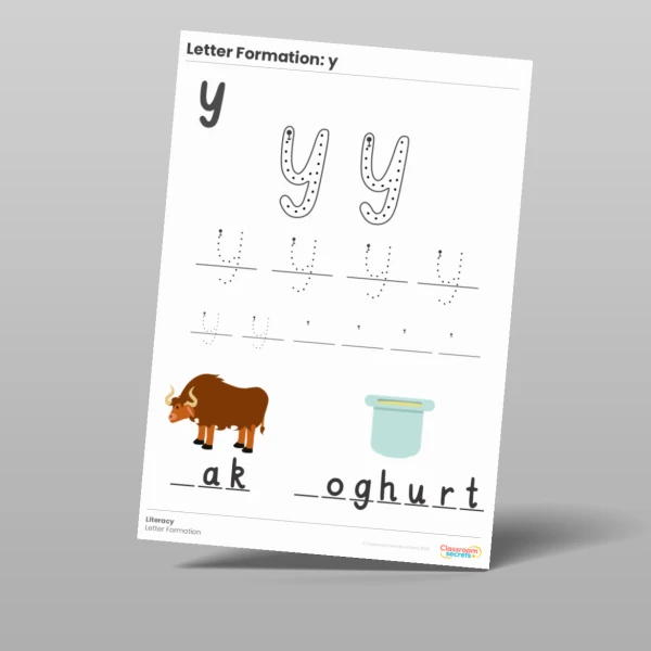 An image of the Letter Formation Worksheet: y Resource