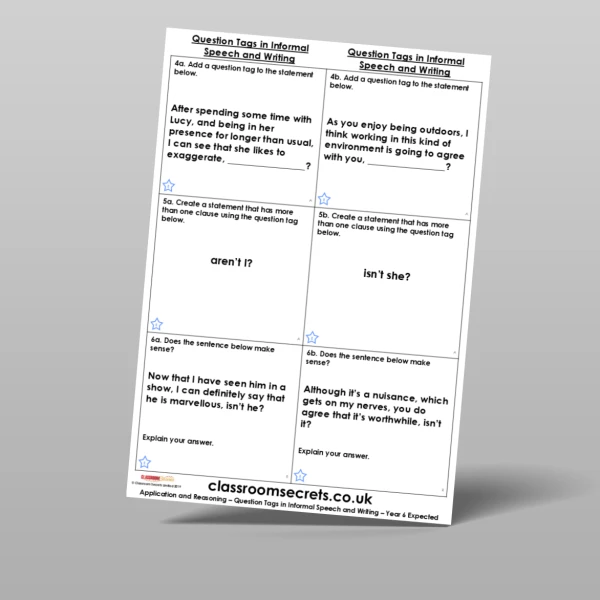 An image of the Question Tags in Informal Speech and Writing Application and Reasoning Resource