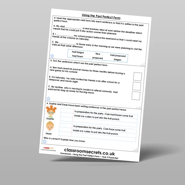 An image of the Using the Past Perfect Form Homework Resource