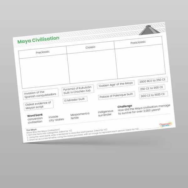 An image of the The Maya What Was the Maya Civilisation? Worksheet Resource