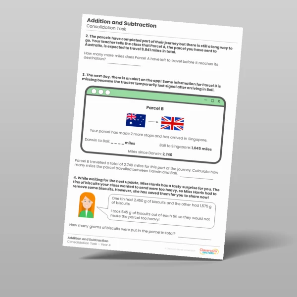 An image of the Addition and Subtraction Consolidation Task Resource
