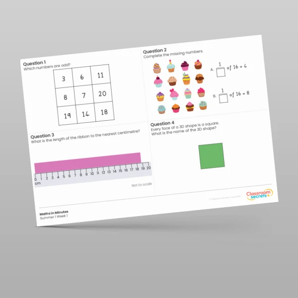 An image of the Free Summer 1 Week 1 Maths in Minutes Resource