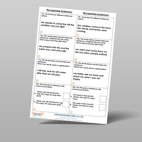 An image of the Recognising Sentences Varied Fluency Resource