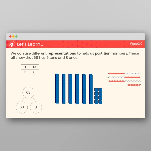 An image of the Partition Numbers to 100 Teaching PPT Resource