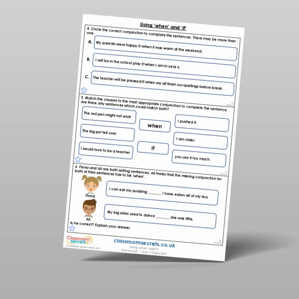 An image of the Using 'when' and 'if' Homework Resource