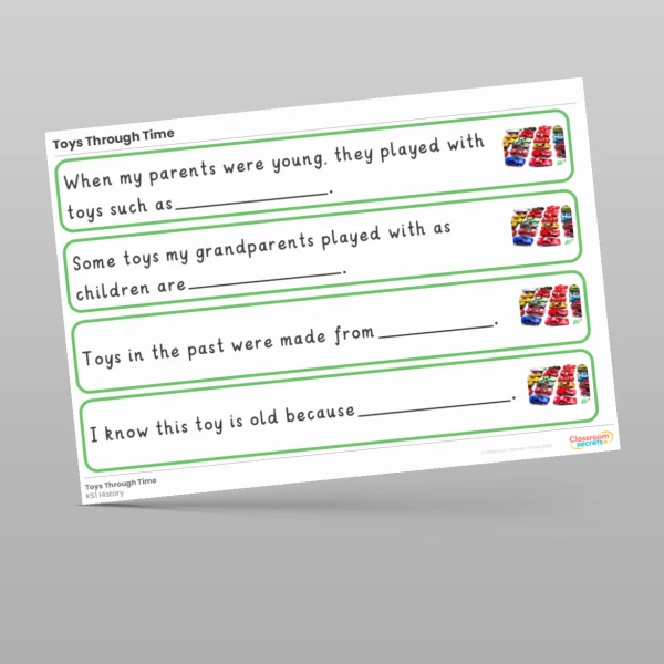 An image of the Toys Through Time Stem Sentences Resource