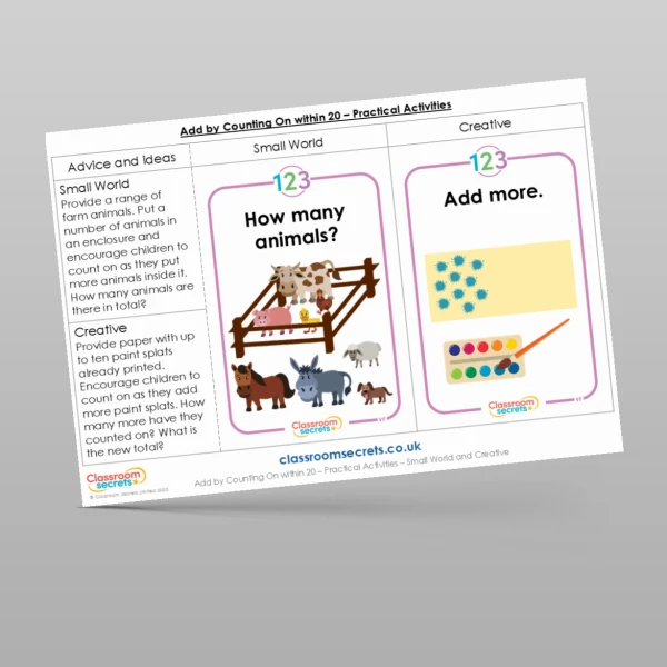 An image of the Add by Counting On within 20 Practical Activities Resource