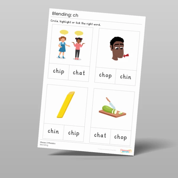 An image of the Phonics Blending Activities: ch Resource