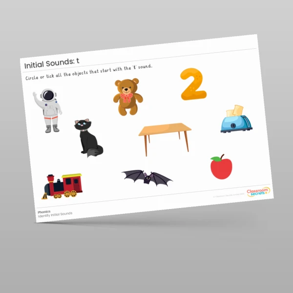 An image of the Initial Sounds Worksheets: t i n d g o Resource
