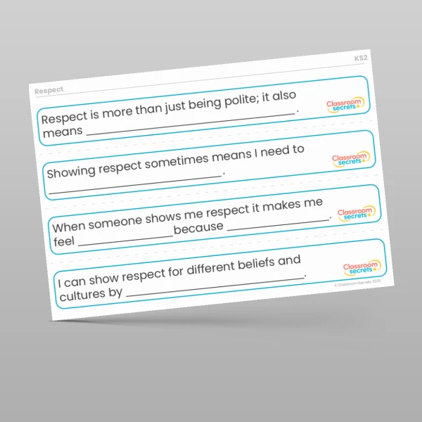 An image of the Values - Respect Stem Sentences Resource