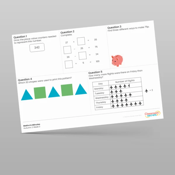 An image of the Autumn 2 Week 3 Maths in Minutes Resource