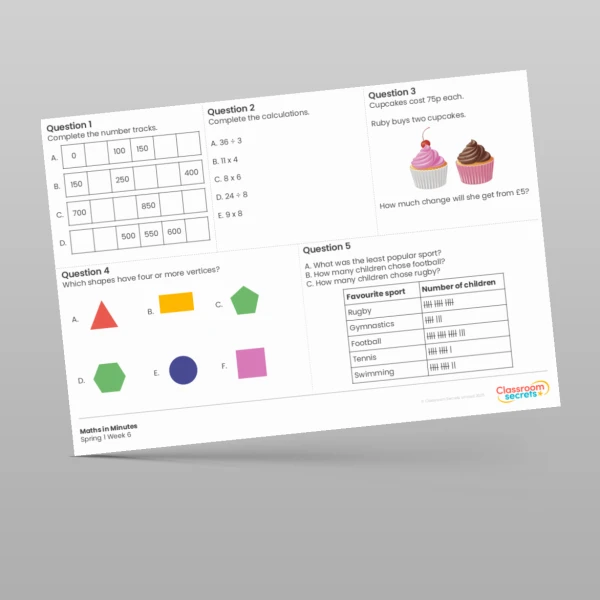 An image of the Spring 1 Week 6 Maths in Minutes Resource