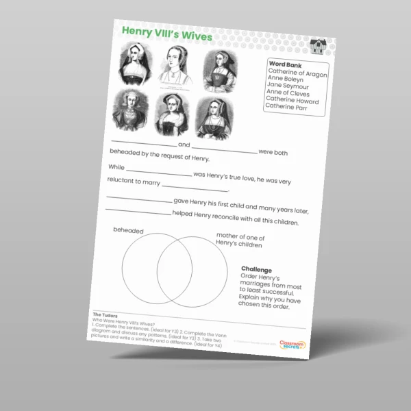 An image of the Lesson 2: Who Were Henry VIII's Wives? Worksheet Resource