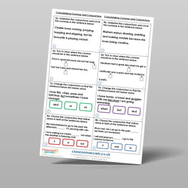 An image of the Consolidating Commas and Conjunctions Varied Fluency Resource