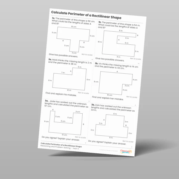 An image of the Calculate Perimeter of a Rectilinear Shape Reasoning and Problem Solving Resource
