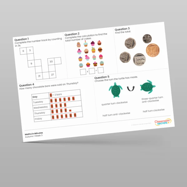 An image of the Autumn 1 Week 3 Maths in Minutes Resource