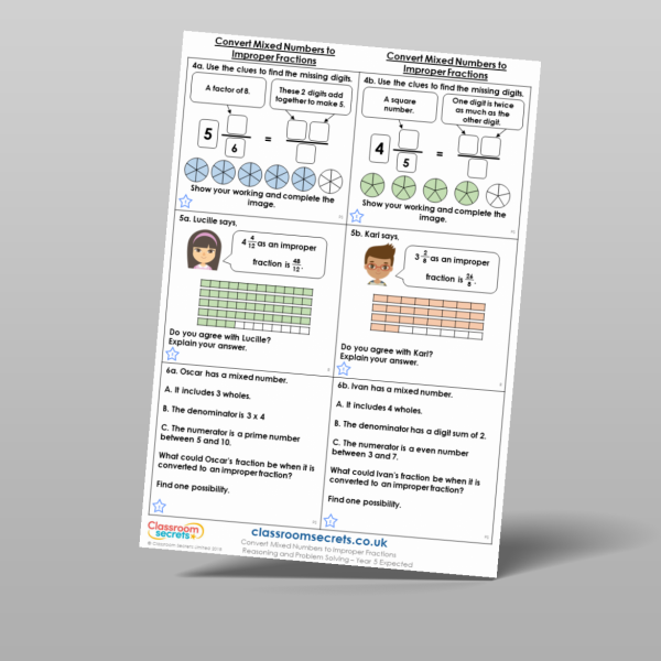 Year 5 Convert Mixed Numbers To Improper Fractions Reasoning And ...