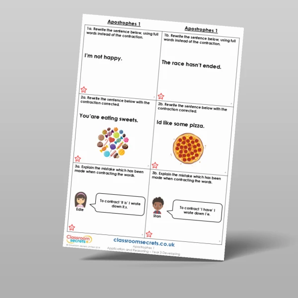 An image of the Apostrophes 1 Application and Reasoning Resource