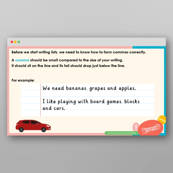 An image of the Writing Lists Teaching PPT Resource