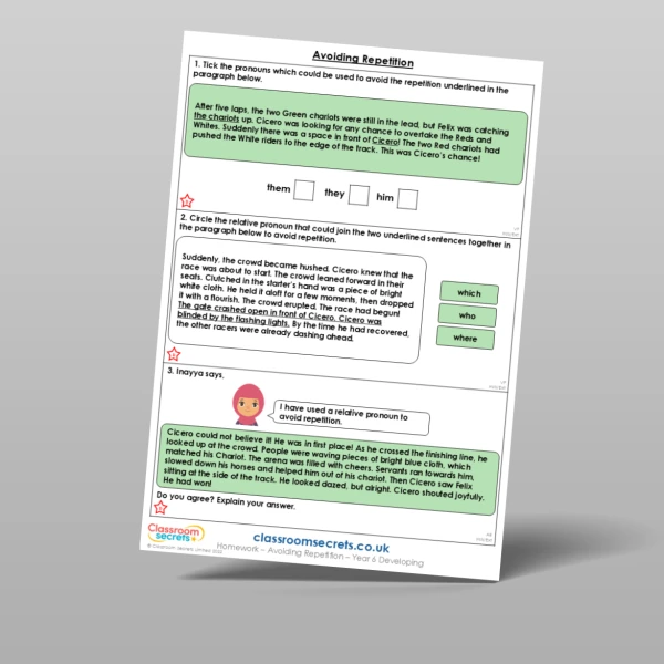 An image of the Avoiding Repetition Homework Resource