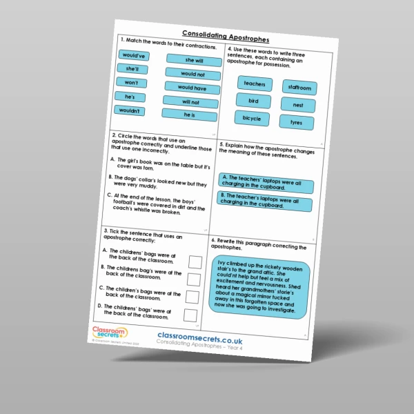 An image of the Consolidating Apostrophes Mixed Activity Resource