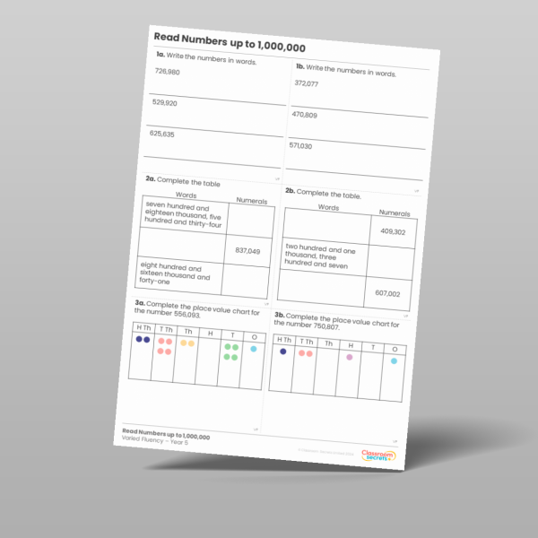 Year 5 Read Numbers Up To 1 000 000 Varied Fluency Resource | Classroom ...