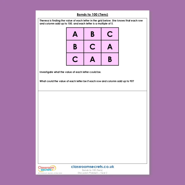 Year 2 Bonds to 100 (Tens) Addition and Subtraction Deeper Reasoning Discussion Problem
