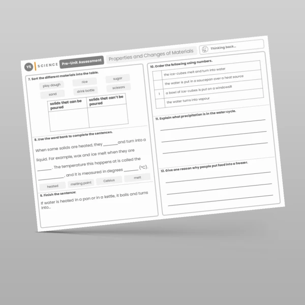 An image of the Properties and Changes of Materials Pre-Unit Assessment Resource