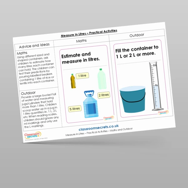An image of the Measure in Litres Practical Activities Resource